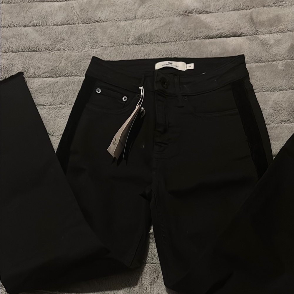 Vineyard Vines Black High Rise Kick Flare Jeans Velvet Tux Stripe NWT